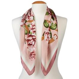 Womens Renshun Floral Square Silk Scarf - Ivory/Pink