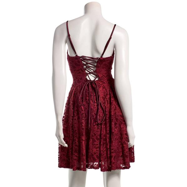 Juniors Emerald Sundae Floral Lace V Waist Skater Dress