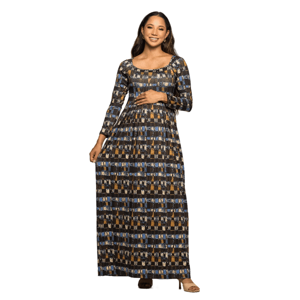 Plus Size 24/7 Comfort Apparel Geometric Maternity Maxi Dress