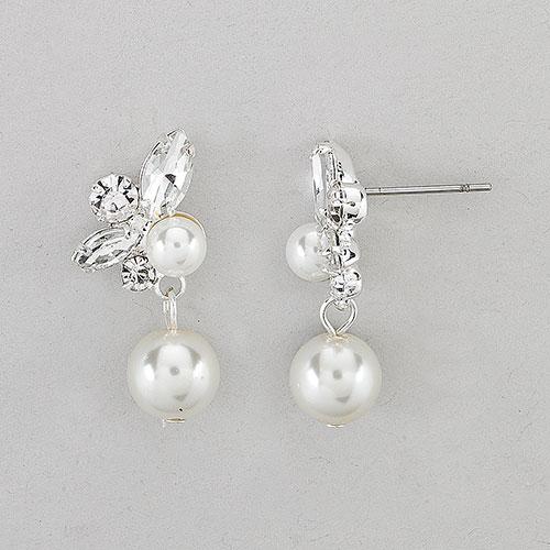 Rosa Rhinestones Floral Pearl Drop Earrings