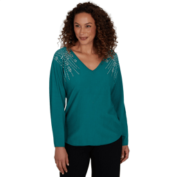 Womens Emaline Holiday Festivities Long Sleeve Embellished Blouse