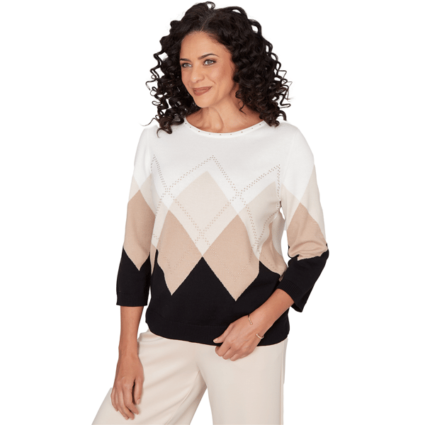 Womens Alfred Dunner Seville Stud Embellishment Argyle Sweater