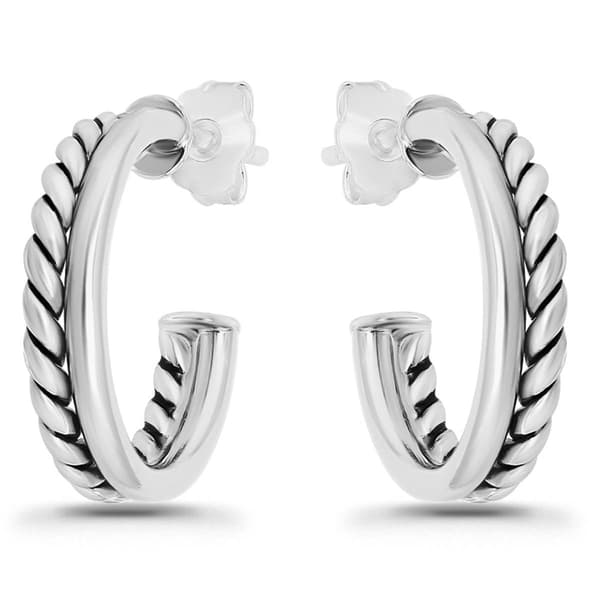 Designs by FMC Sterling Silver Twist Combo Post Hoop Earrings - image 