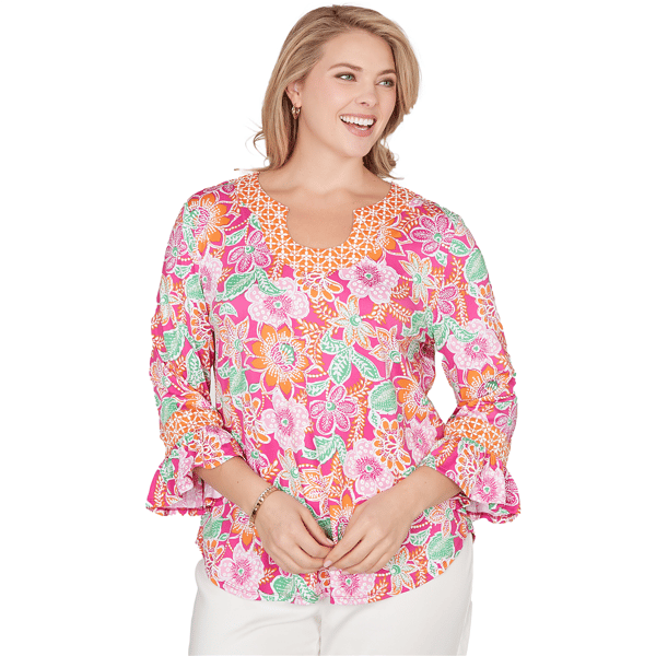 Plus Size Alfred Dunner Hothouse Florals Floral Puff Print Ruffl