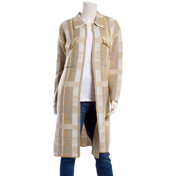 Womens By Design Long Sleeve Chest Pocket Houndstooth Cardigan - image 