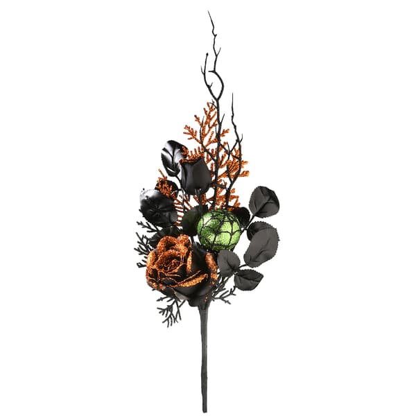 National Tree 20in. Halloween Rose and Green Ornament - image 