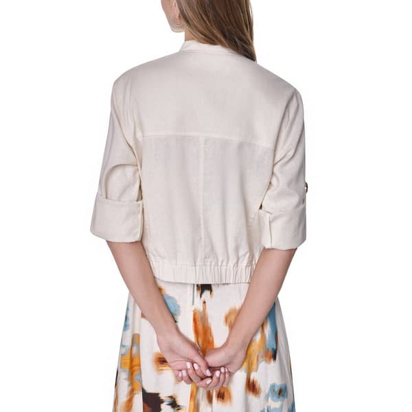 Womens DKNY Roll Tab Linen Blend Bomber Jacket