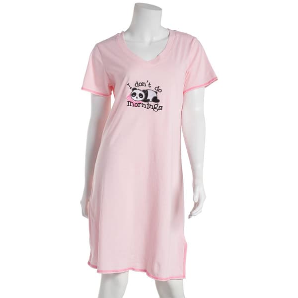 Womens Rene Rofe I Don''t Do Morning Embroidered Nightshirt - Pink