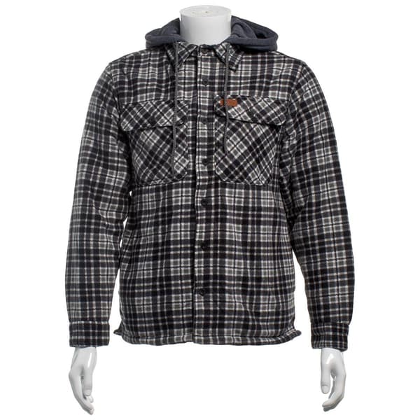 Mens Mountain Ridge Plaid Polar Fleece Jacket - New Black Grey - image 