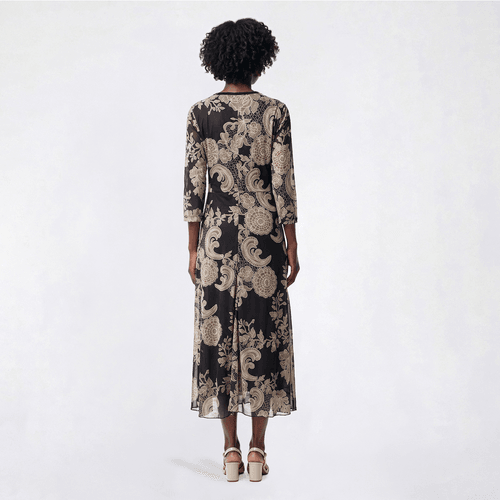 Womens Mlle Gabrielle 3/4 Sleeve V-Neck Floral Mesh Midi Dress