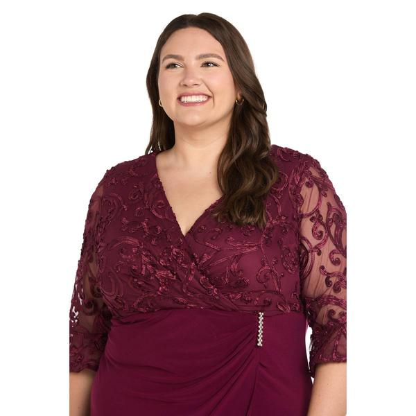 Plus Size R&M Richards 3/4 Embroidered Sleeve Drape Gown