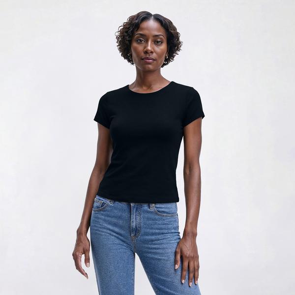 Juniors Pink Rose Contour Crew Neck Double Layer Cap Sleeve Tee - image 