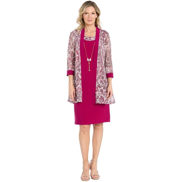 Womens R&M Richards Long Sleeve Print Mesh Jacket Dress