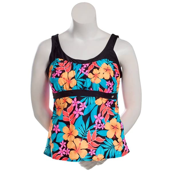 Plus Size ZeroXposur Aloha Peasant Tropical Tankini Swim Top