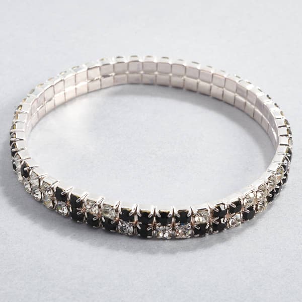 Rosa Rhinestones Silver-Tone Crystal & Jet 2-Row Stretch Bracelet - image 