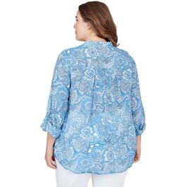 Plus Size Ruby Rd. Blue Horizon Woven Floral Casual Button Down