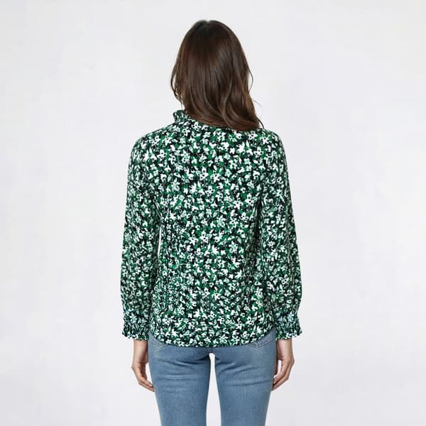 Womens Anne Klein Smock Cuff Sleeve Ruffle Neck Blouse