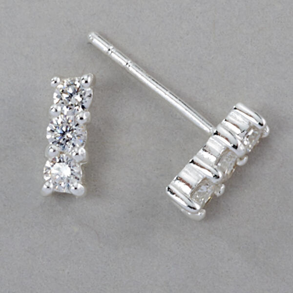 Marsala Sterling Silver Clear CZ Bar Post Earrings - image 