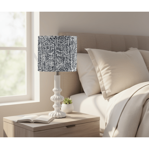 Adesso Ambrose Table Lamp with Pleated Navy/White Fabric Shade