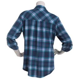 Womens Emily Daniels 3/4 Sleeve Plaid Hacci Blouse - Blue/Green