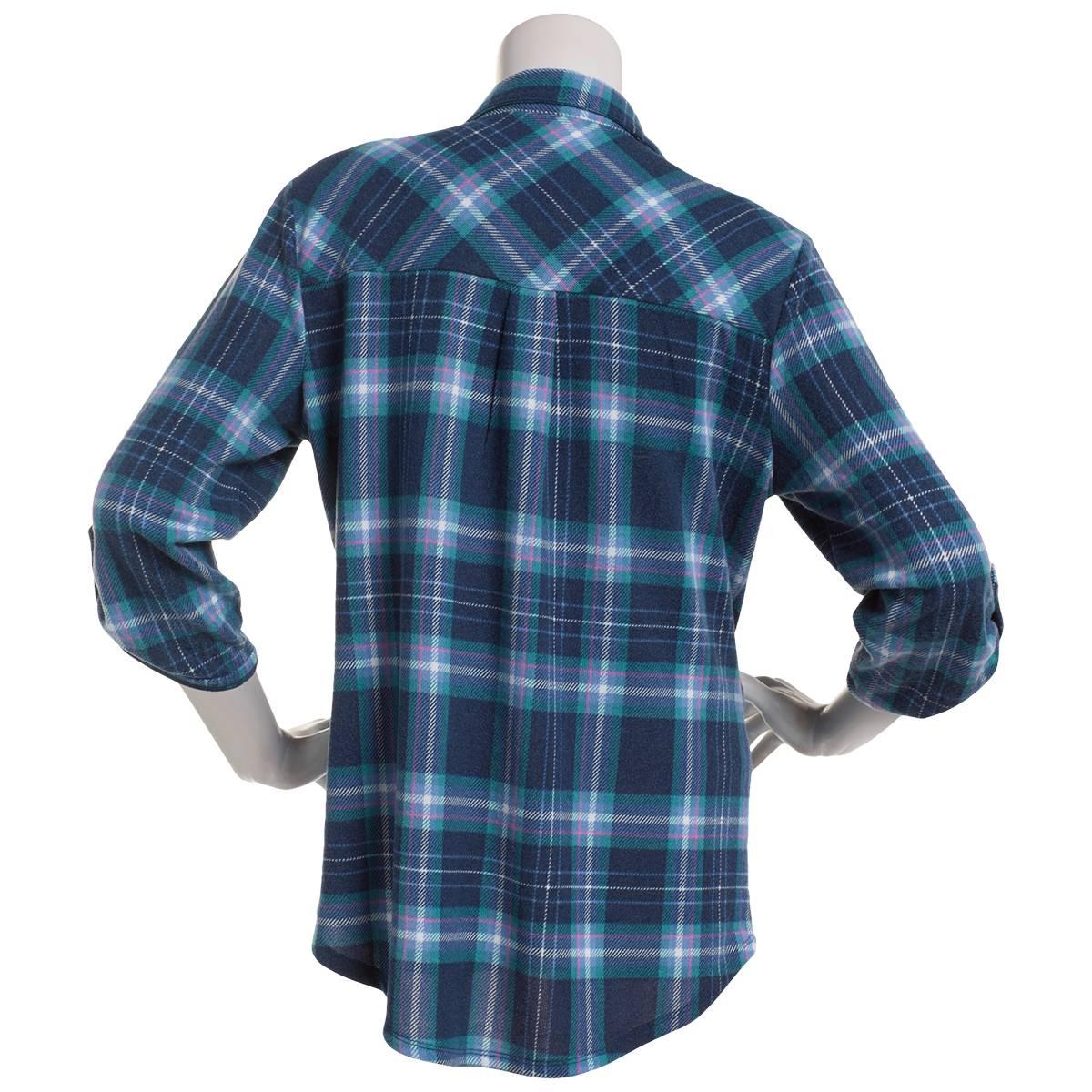 Womens Emily Daniels 3/4 Sleeve Plaid Hacci Blouse - Blue/Green