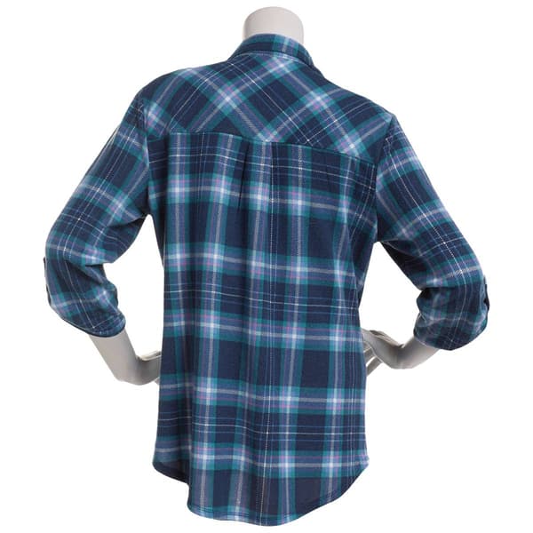 Womens Emily Daniels 3/4 Sleeve Plaid Hacci Blouse - Blue/Green