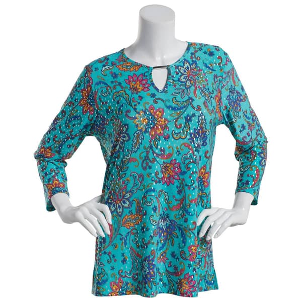 Petite Emily Daniels 3/4 Sleeve Bar Neck Foil Tunic - image 