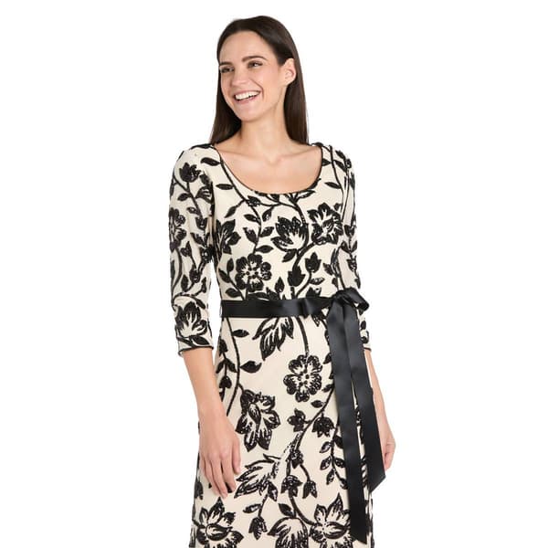 Womens R&M Richards 3/4 Sleeve Floral Sequin Evening Gown