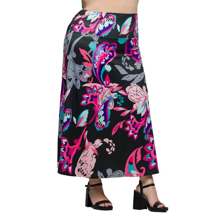 Plus Size 24/7Comfort Apparel Pink Paisley A Line Maxi Skirt