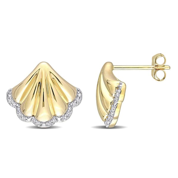 Sophia B 10kt. Gold 1/10ct. Diamond Seashell Stud Earrings - image 