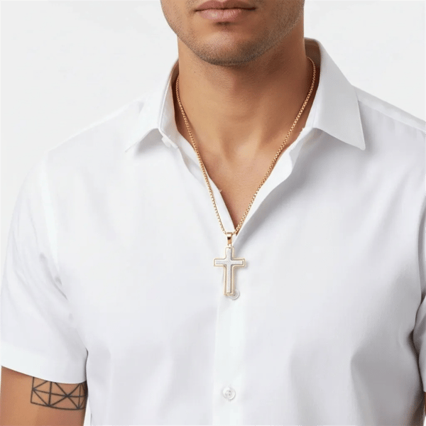Mens Iron Saints Our Father Prayer Two-Tone Cross Necklace
