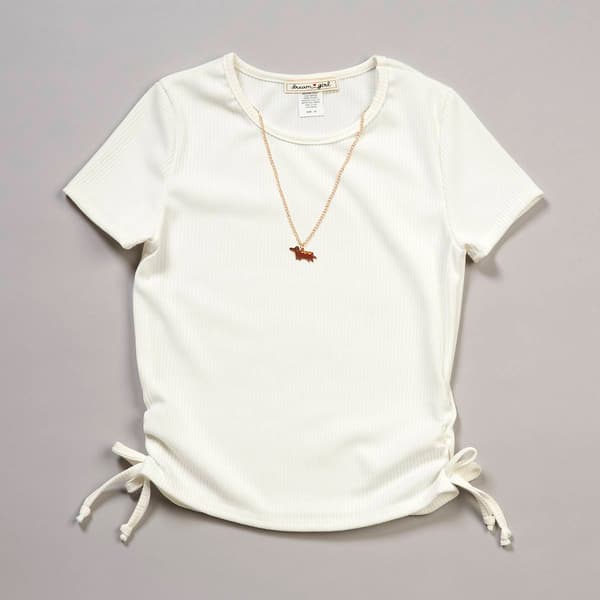 Girls (7-12) Dream Girl Side Cinch Tee w/ Wiener Dog Necklace - image 