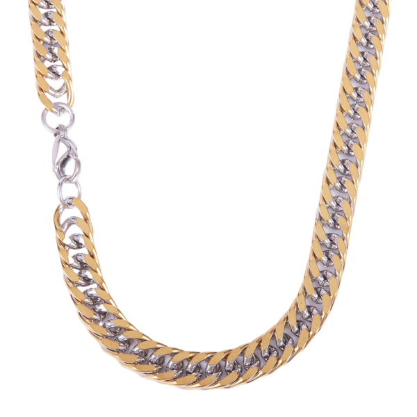 Mens Iron Saints 8.5mm Cuban Link Silver & Gold Necklace