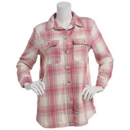 Womens Mountain Ridge Long Sleeve Twill Plaid Shacket - Pink