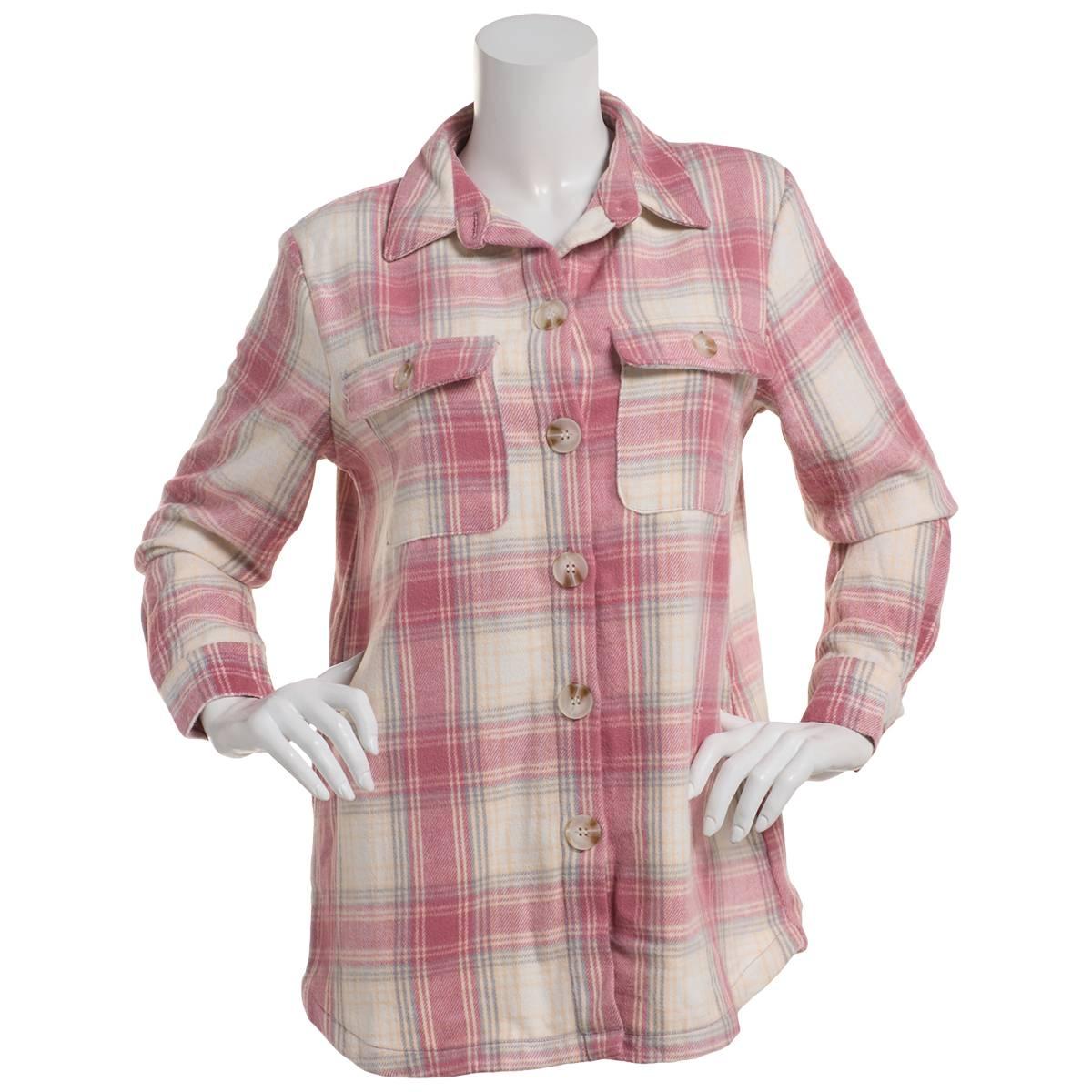 Womens Mountain Ridge Long Sleeve Twill Plaid Shacket - Pink