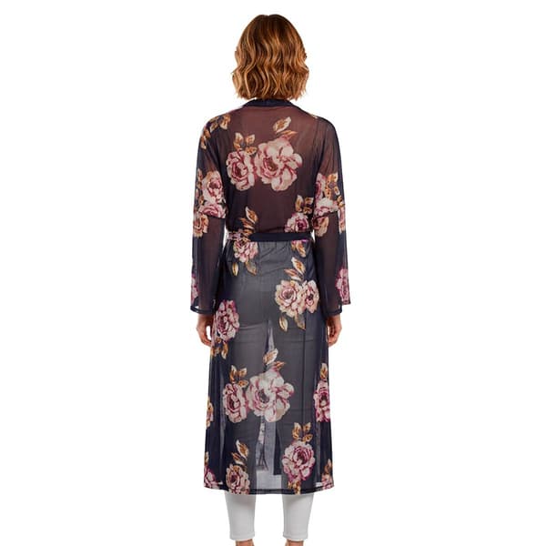 Womens NY Collection Long Sleeve Floral Mesh Belted Cardigan