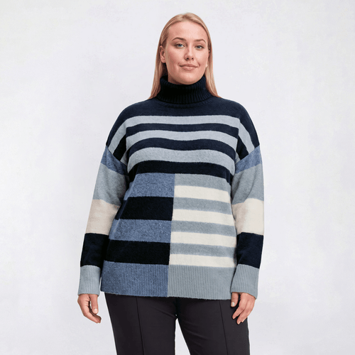Plus Size Preswick & Moore(R) Stripe Tunic Turtle Neck Sweater - image 