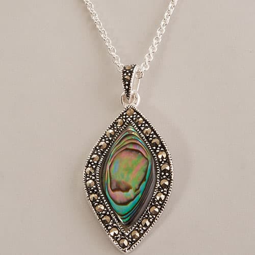 Marsala Marcasite Paua Pendant Necklace - image 