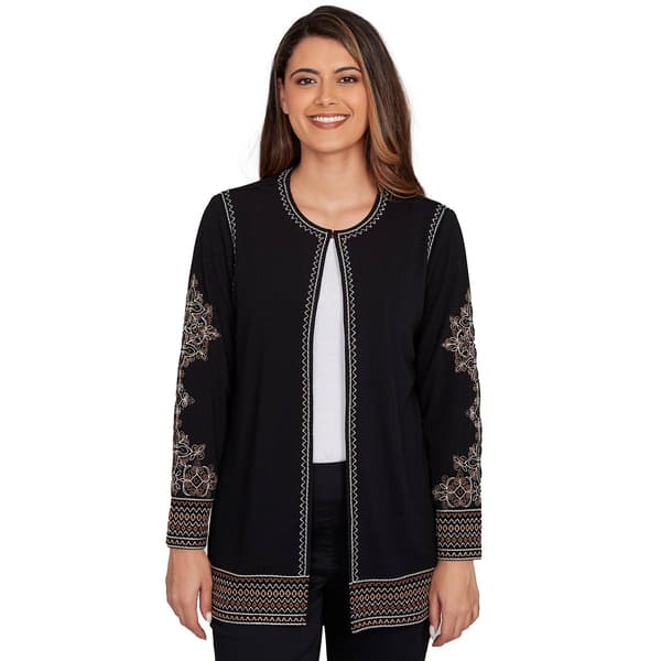 Womens Ruby Rd. New Neutrals Ribbed Slinky Embroidered Jacket