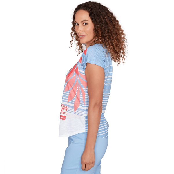 Petite Hearts of Palm Smooth Sailing Stripe Beach Scene Tee