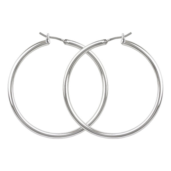 Roman Silver-Tone Large Thin Hoop Earrings - image 