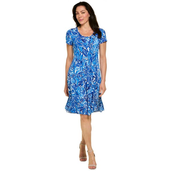 Womens Sami & Jo Short Sleeve Seam Abstract Leaf A-Line Dress