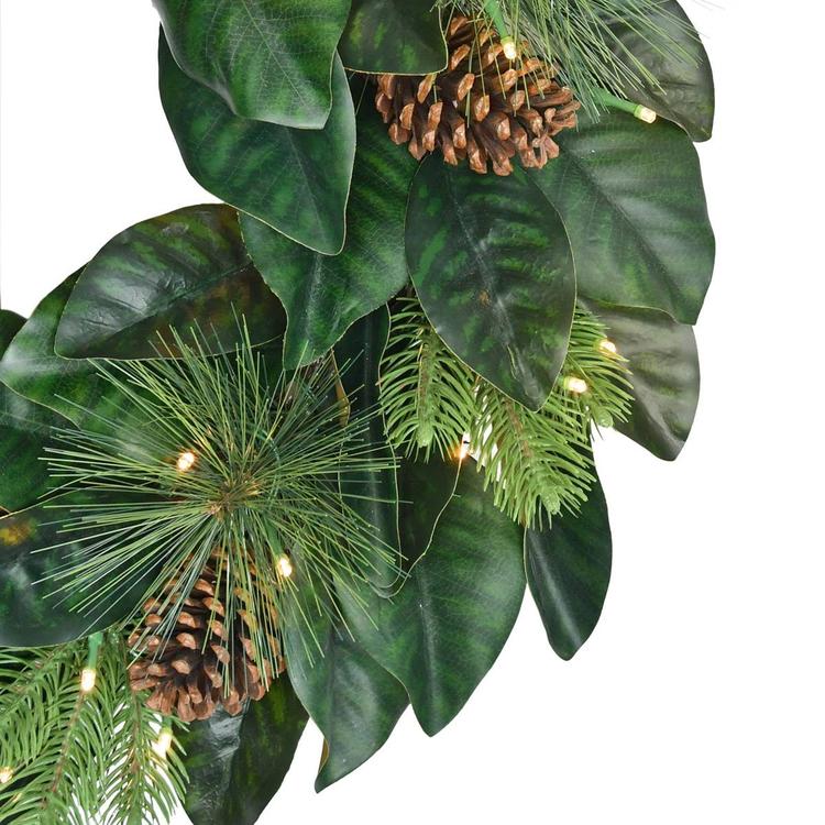 Puleo International 24in. Pre-Lit Magnolia Artificial Wreath
