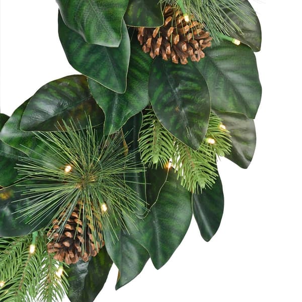 Puleo International 24in. Pre-Lit Magnolia Artificial Wreath