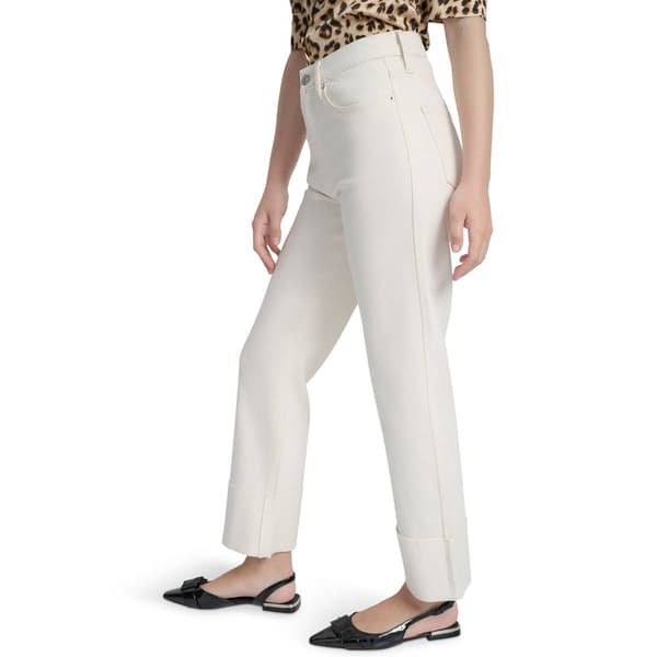 Womens DKNY High Rise Cuffed Straight Leg Jeans