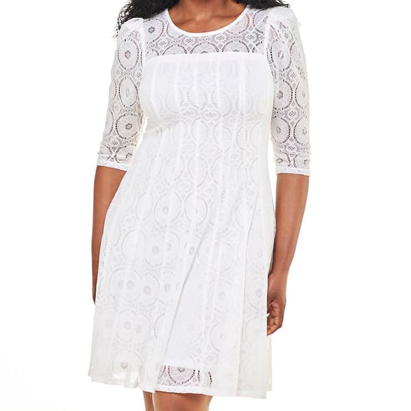 Womens Rabbit Rabbit Rabbit Puff Sleeve Illusion Neck Lace Dress