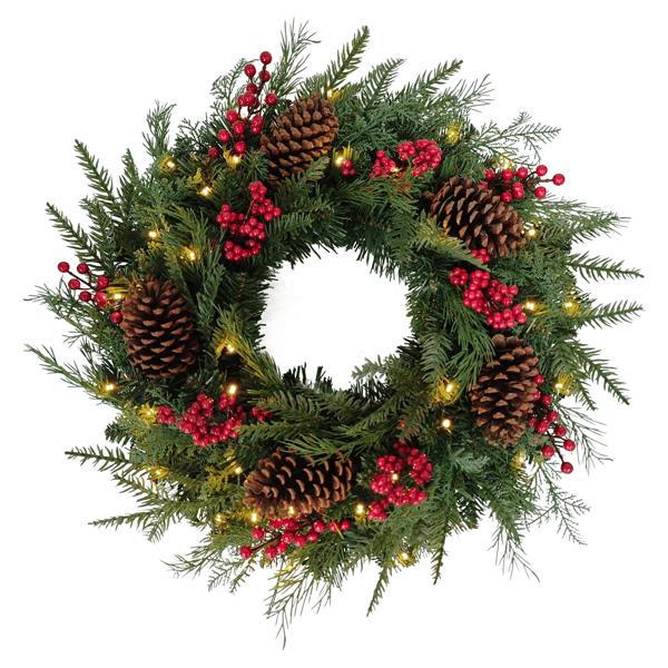 Puleo International 24in. Pre-Lit Warm White Adorned Wreath - image 