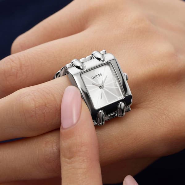 Womens Guess Silver-Tone Sunray Dial Ring Watch - GW1025L1