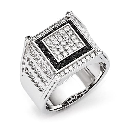 Mens Sterling Silver Black & White Ring