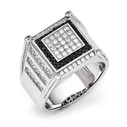 Mens Sterling Silver Black & White Ring
